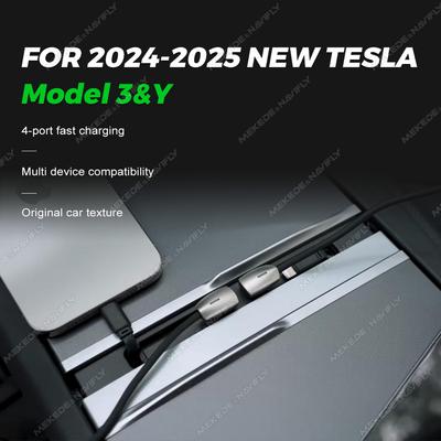 USB-хаб для Tesla Model Y 2025 2025 Juniper Model 3 Highland Центральная консоль Быстрая зарядка Многопортовая док-станция Аксессуары для интерьера