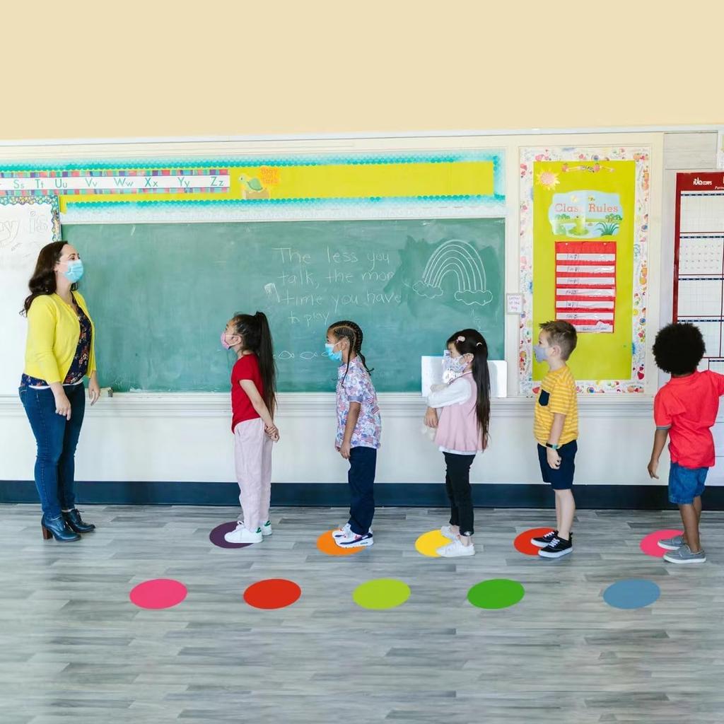 40 Pcs Classroom Floor Stickers 5.5" Self Adhesive Dry Erase Circles Vinly Stickers Line Up Spots for Classroom Tables Sit Spots Markers for