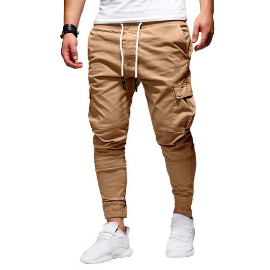 Men Thick Cargo Pants Drawstring Waist Warm Jogger Pants Autumn Winter