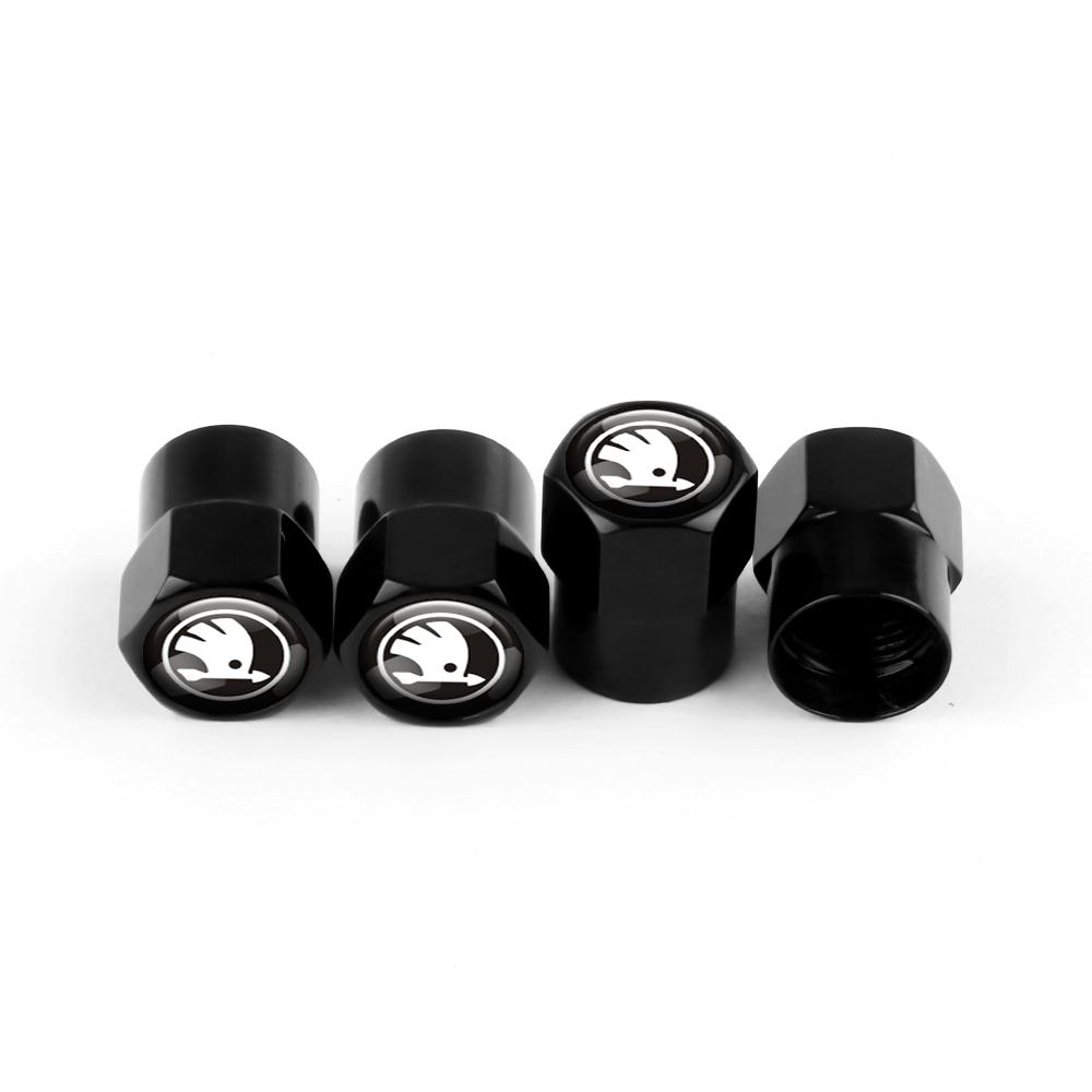 BAUN9 4pcs Car Styling Aluminum Emblem Wheel Tire Valve Stem Air Caps For Skoda Octavia Fabia Rapid Yeti Superb Octavia A5 A7 VRS VII