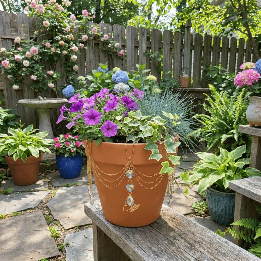 Reflective Flower Pot Crystal Sun Catcher Butterfly Design Hanging Pot Crystal Bonsai