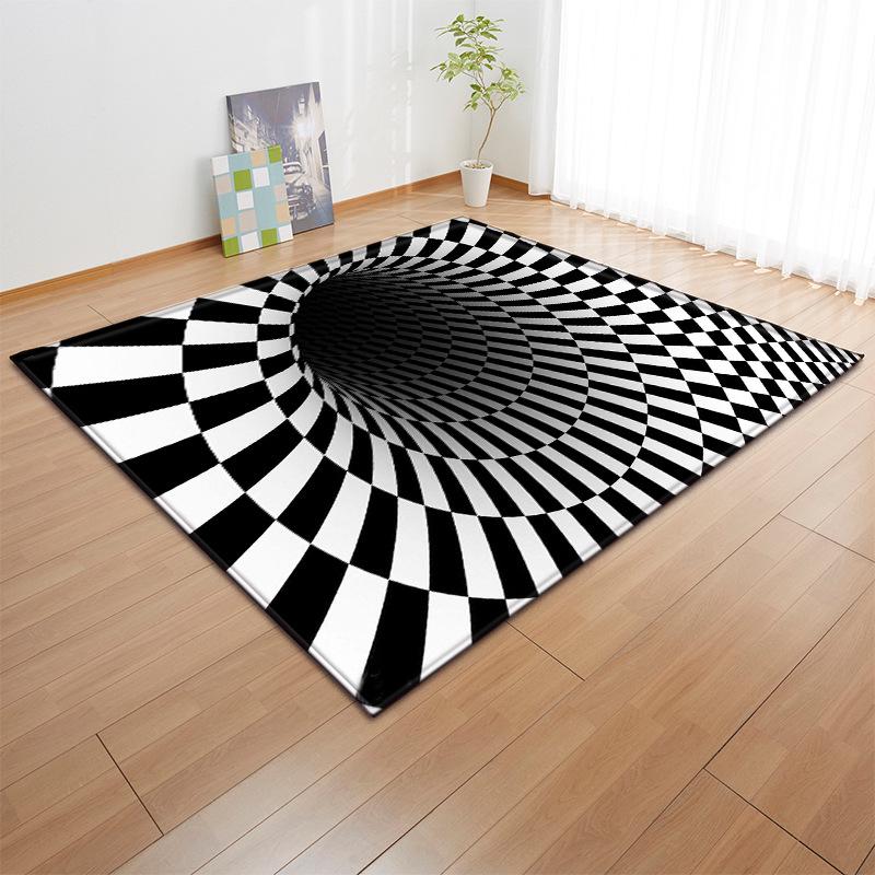 3D Three-Dimensional Large Carpet Door Mat Black And White Vortex Living Room Large Square Floor Mat Non-Slip Foot Mat