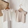 Korean Baby Girl Summer Cotton T-Shirt with Cute Ruffled Edges