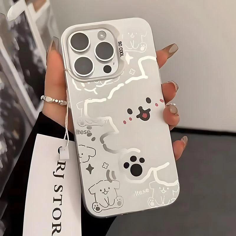 Счастливый щенок line подходит для чехла для мобильного телефона Apple 17 iPhone16 цветной серебристый 14 матовый 15 милый 12 милый 13 наборы