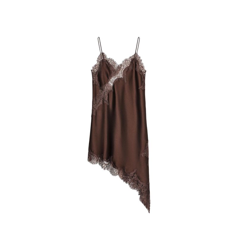 Summer New Arrival Women Clothes Sexy Style V-neck Sleeveless Silk Satin Texture Lace Asymmetric Dress 5919200