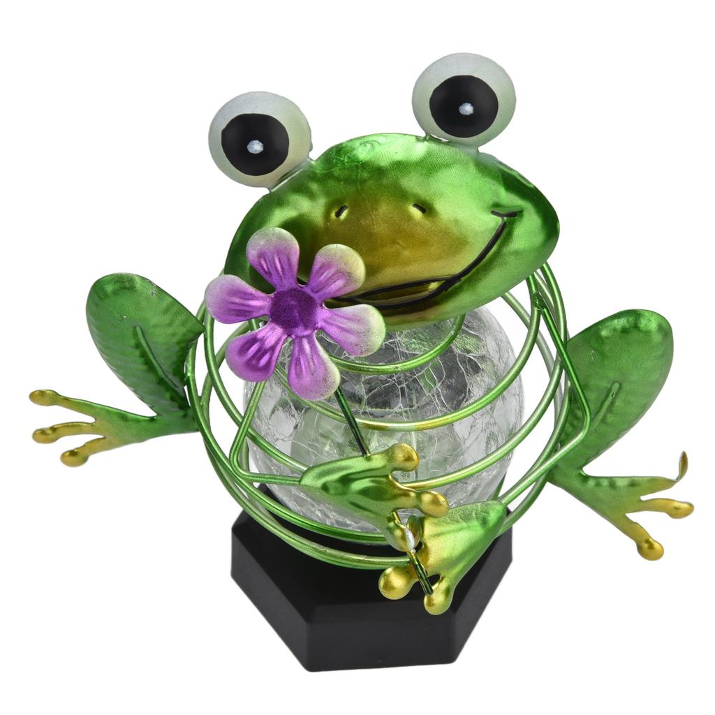 Уличный светильник-фигурка лягушки, теплый светодиодный свет, шар из потрескивающего стекла, садовый колышек-светильник для газонов, террас, дворов