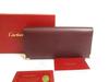 Подлинный кошелек Must de Cartier из бордовой кожи, бифолд, длинный #a782 Восстановленный