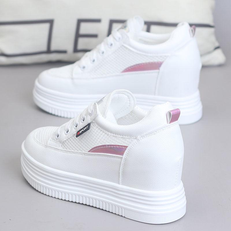 Женские сетчатые дышащие белые туфли, универсальная толстая подошва с приподнятой губчатой подошвой, женские универсальные сетчатые туфли