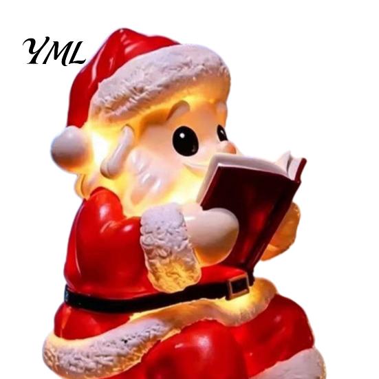 Desktop Holiday Accents Santa Claus Night Light, Resin Christmas Tabletop Ornament with Light Warm LED Lighting, Bedroom Bedside Table Decoration Cute