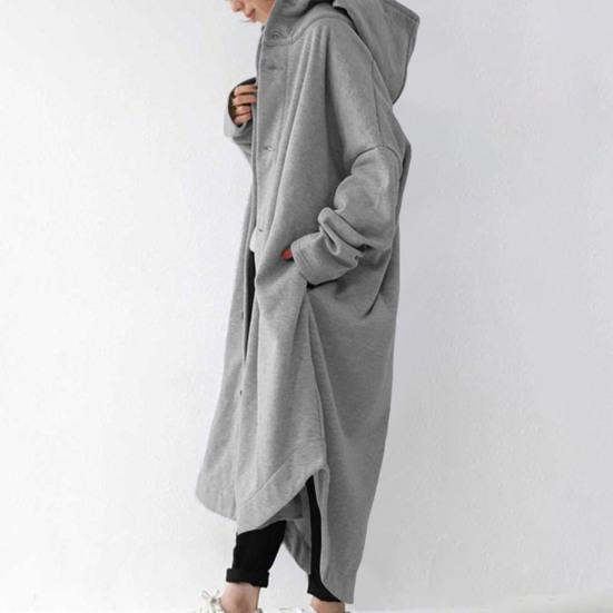 Женское зимнее пальто с капюшоном, однобортное, нерегулярный подол, с длинными рукавами, до щиколотки, с толстыми карманами, сплошной цвет, женский уличный плащ