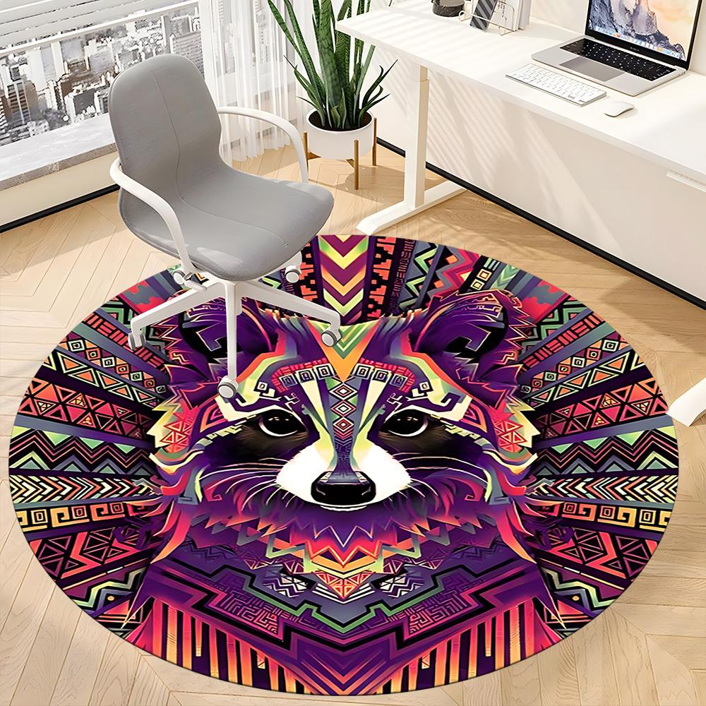 1pc Raccoon Mandala Office Round Area Rug, Indoor Mat Suitable ForOffice, Under Office Chairs Bedroom Living Room Home Decor, Room Deco, n35