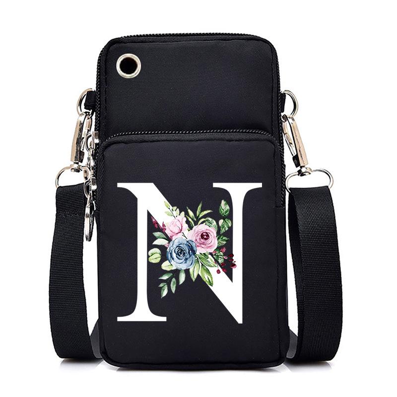 Letter Printing, Black Oblique Span Bag, Mobile Phone Bag, Light To Carry, Vertical Length And Width, Change Bag.