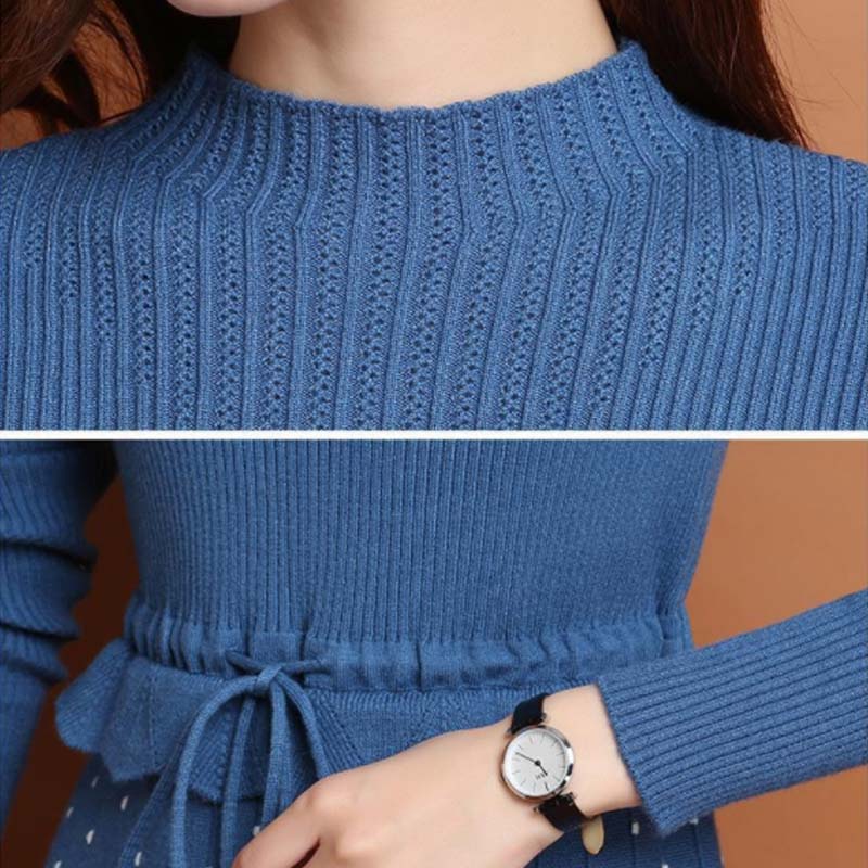 Женский весенне-осенний модный теплый свитер, темпераментная рубашка средней длины для самостоятельного выращивания, трикотажное платье