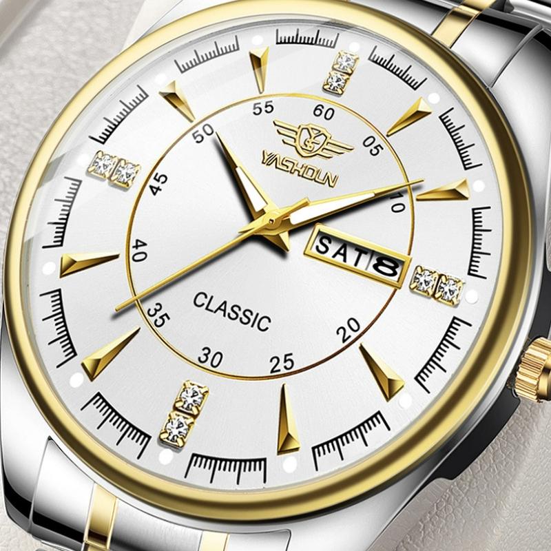 Fashionable Men's Quartz Watch Stainless Steel Timer Waterproof Night Light Dual Calendar Men's Quartz Watch