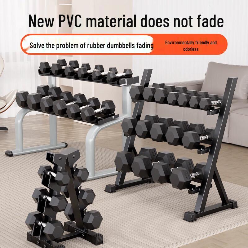 YANBO Cast Iron Hex Dumbbell Set with A-Frame Rack