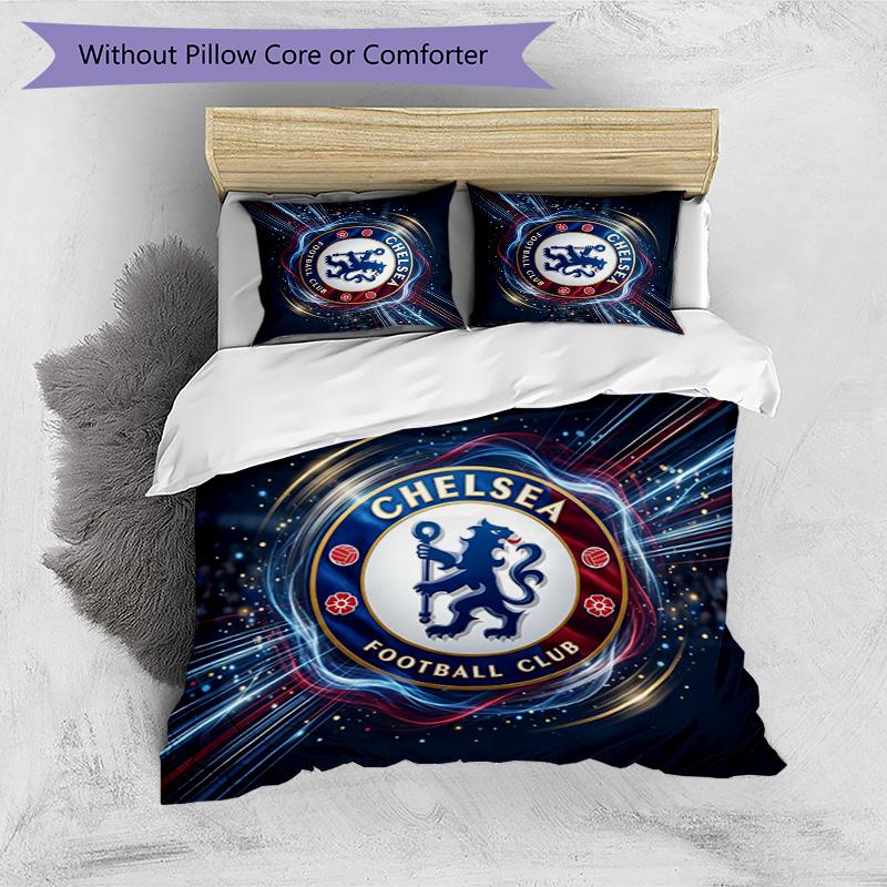 Chelsea FC Pattern Printed 3PCS Bedding Set Soft Skin-Friendly Washable Duvet Cover & Pillowcases Set All Season Bedroom