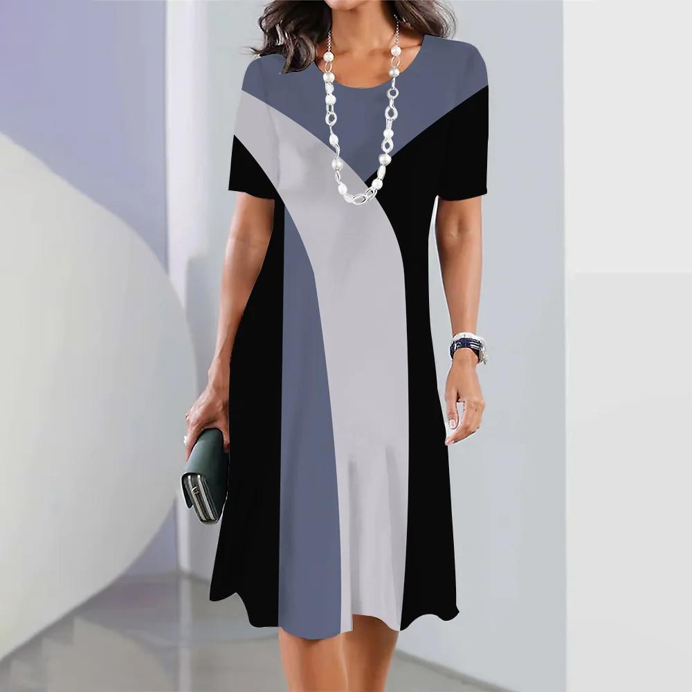 Женские платья с геометрическим и полосатым принтом. Элегантные и красивые длинные платья. Летнее цельное платье для женщин больших размеров.