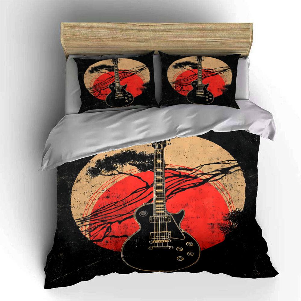 "Vintage Guitar Art Decor" Bedding Set with 1 Duvet Cover 2 Pillowcases Single Double King Queen, Gift