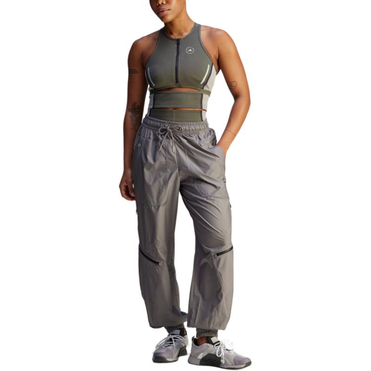 adidas SS25 Stella Mc Fashion Удобные Универсальные Трикотажные Спортивные Брюки Зауженного Кроя со Средней Посадкой Женские Брюки Серые JJ0093