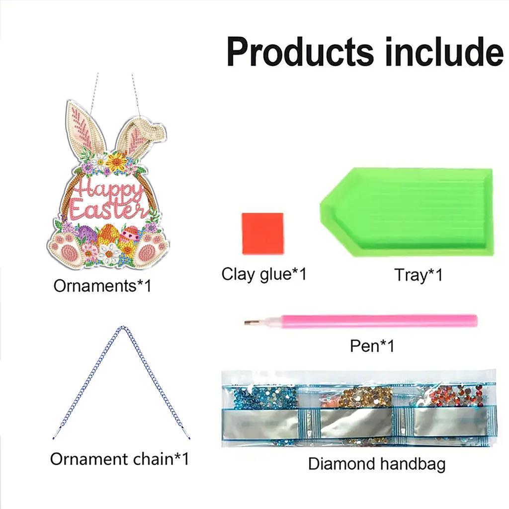 Easter 2D Flat DIY Acrylic Special Shape Diamond Painting Hanging Pendant Diamond Art Pendant Home Decor