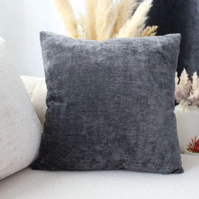 Coussin - Velours 40x40 cm - Gris foncé - Déhoussable - Confort moelleux