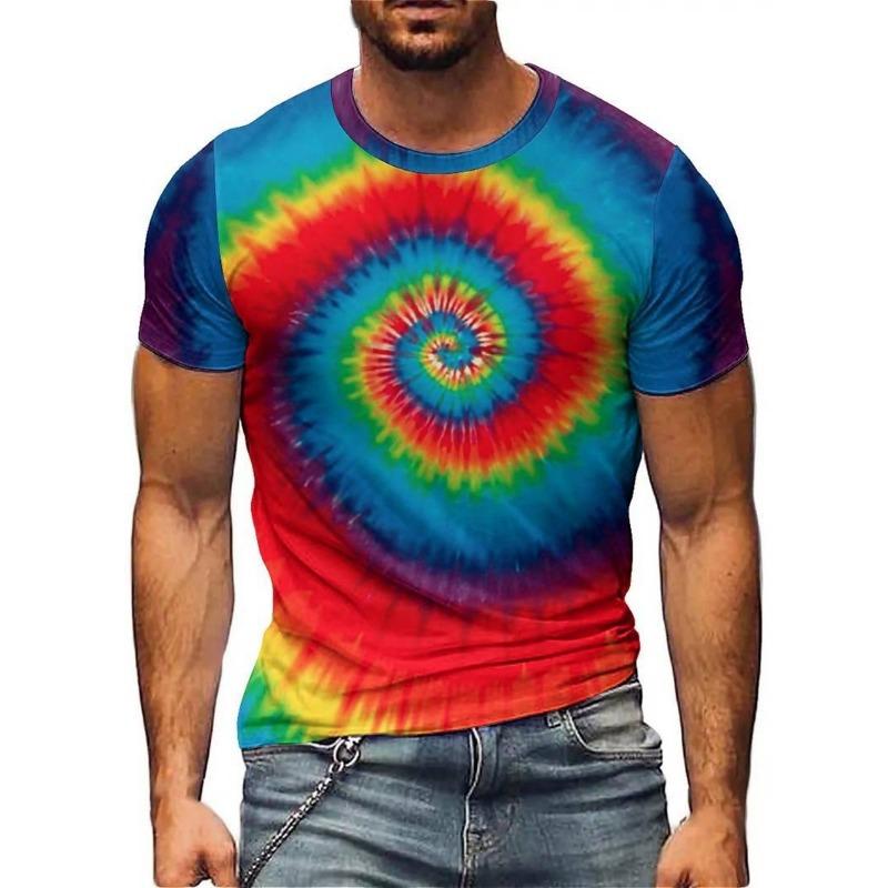 Summer Round Neck 3D Psychedelic Swirl Pattern Print Top Fashionable Casual Short Sleeved Men's T-shirts