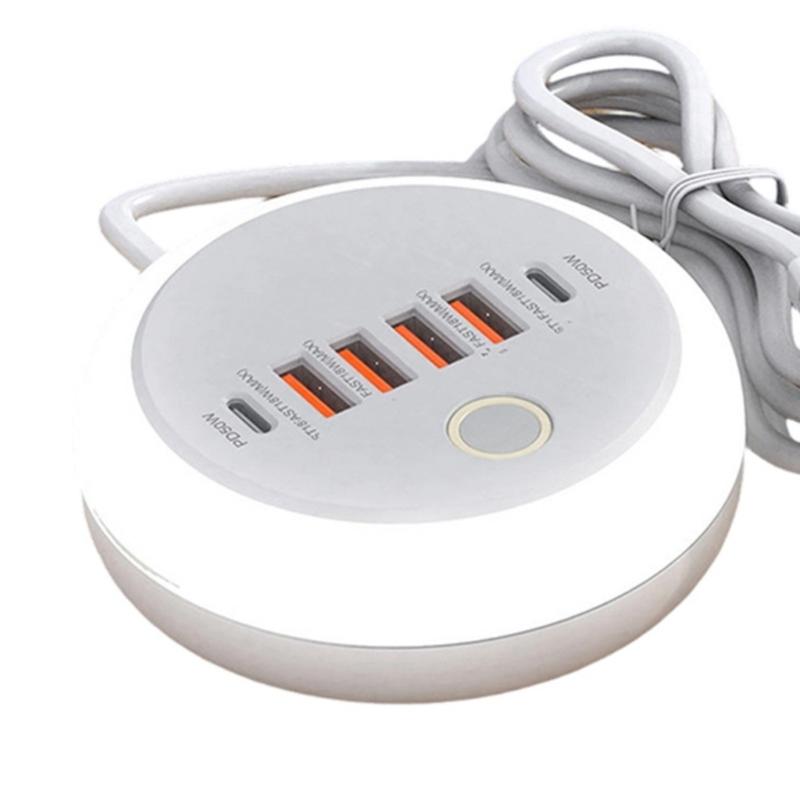 Адаптер для одновременной зарядки 6 устройств с 2 портами Type C Quick Charge и 4 USB-портами, автоматическое определение тока, экономия места