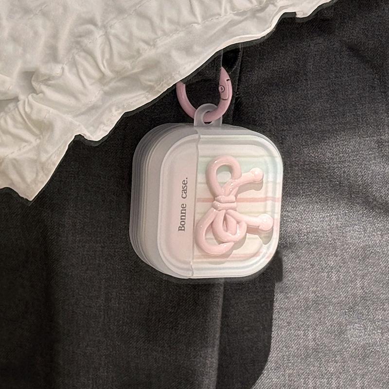 Sweet striped bow for Apple AirPods 1 generation Bluetooth headset cover Pro1 powder pendant 1 transparent white 1st generation