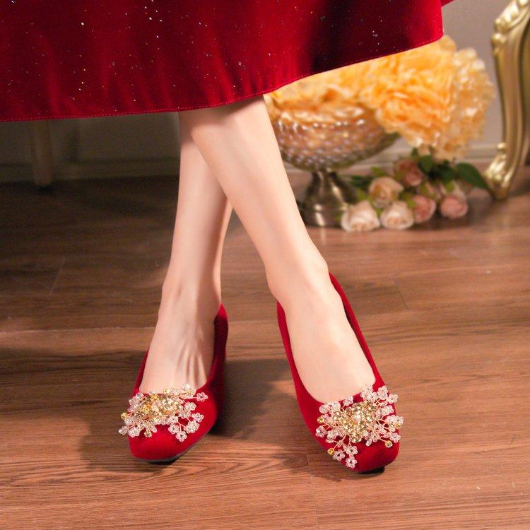 Fashion Luxury Women's Heels Sexy Red Square with Rhinestone Wedding Shoes Office Party Pump Designer Fashion Single Shoes