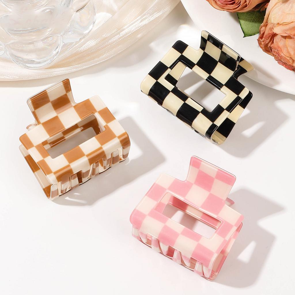 Small square hair clips PVC color blocking lattice grab clip senior sense half tie hair shark clip Yiwu accessories