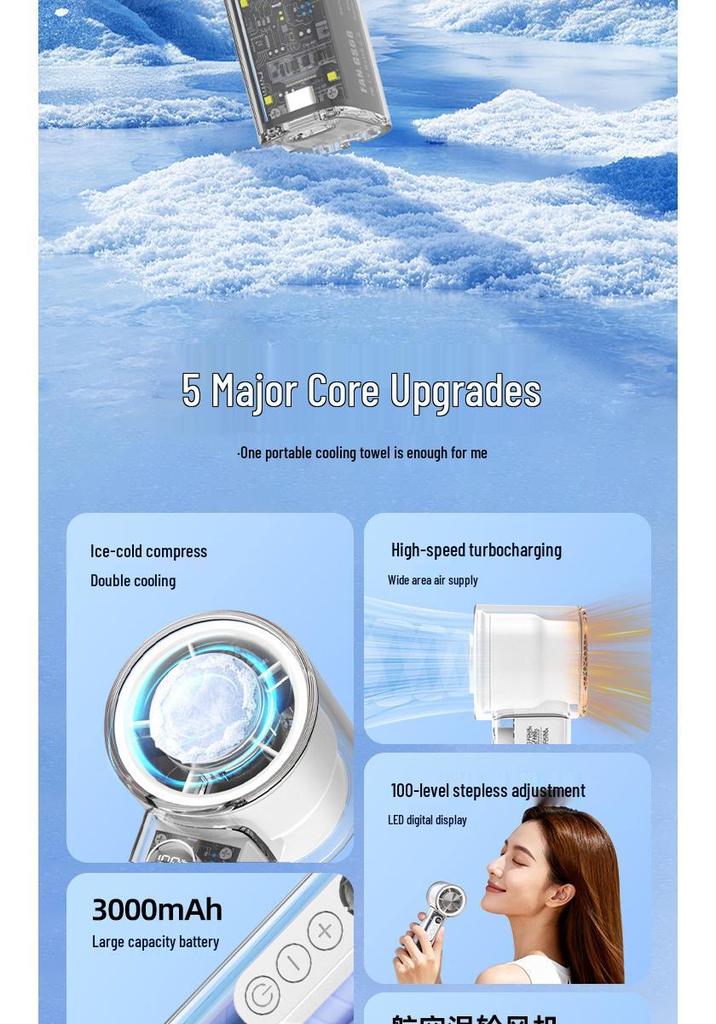 Handheld Transparent Mecha Air-Cooled Fan with HD Display & Semiconductor Cold Compress