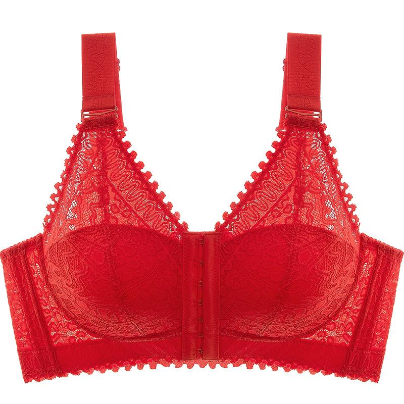 Нижнее белье с пуговицами спереди, красивое сзади, тонкий, со сборками, антипровисающий, регулируемый бюстгальтер для женщин больших размеров, без стальных колец