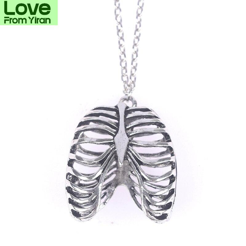 1pcs Fashion Gothic Vinage Rib Cage Necklace Anatomical Skeleton Heart Goth Punk Unique Retro Pendant Necklace For Men Women