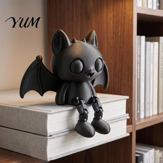 Creative Holiday Gift 3D Printed Articulated Bat Figurine, Flexible Cartoon Ornament with Movable Jointed Toy Joints, Desktop Animal Sitter
