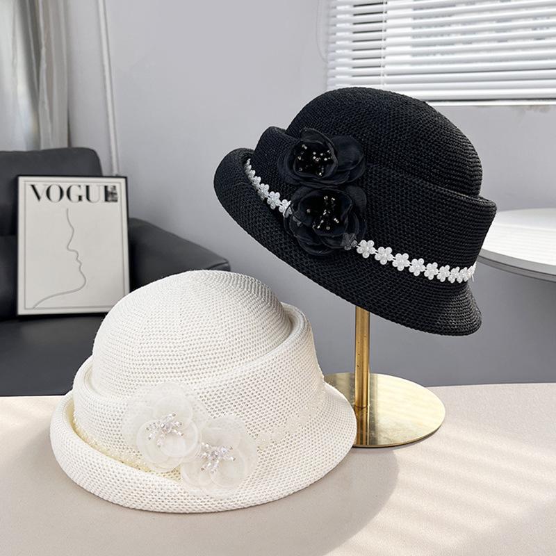 Simple flower fashion elegant pot hat women's spring and summer thin breathable versatile sun hat adjustable short brim sun protection hat
