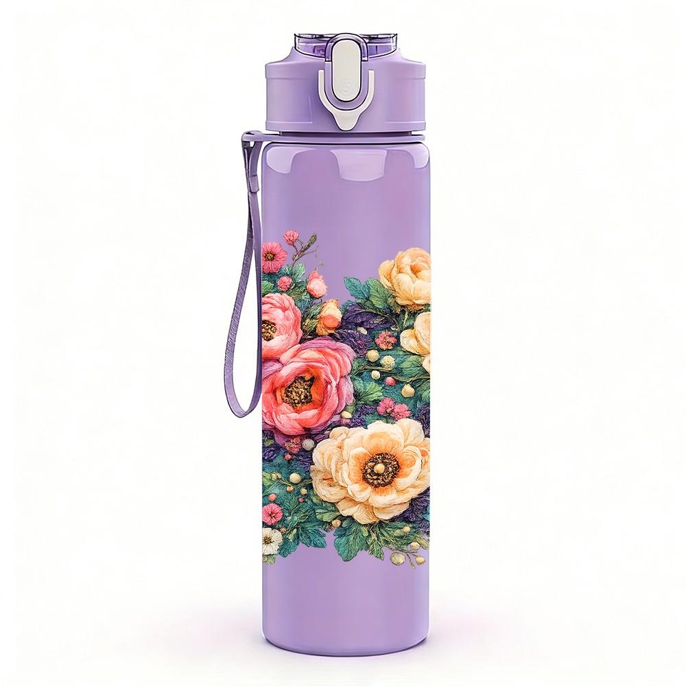 1PC Mixed Bouquet Art 750ml Color Plastic Sports Water Bottle Leakproof Flip Straw Lid Suitable for Sports Office Home Use