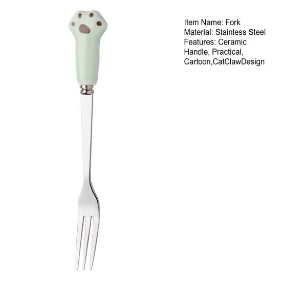 Вилка для торта, вилка в виде мультяшного кота, новинка, гладкие края, керамическая ручка, вилка для фруктов, десертов, лапши