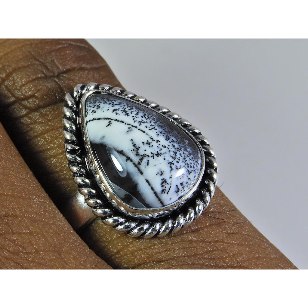 Natural Dendrite 925 Solid Sterling Silver Ring Size US- 6 PG-24