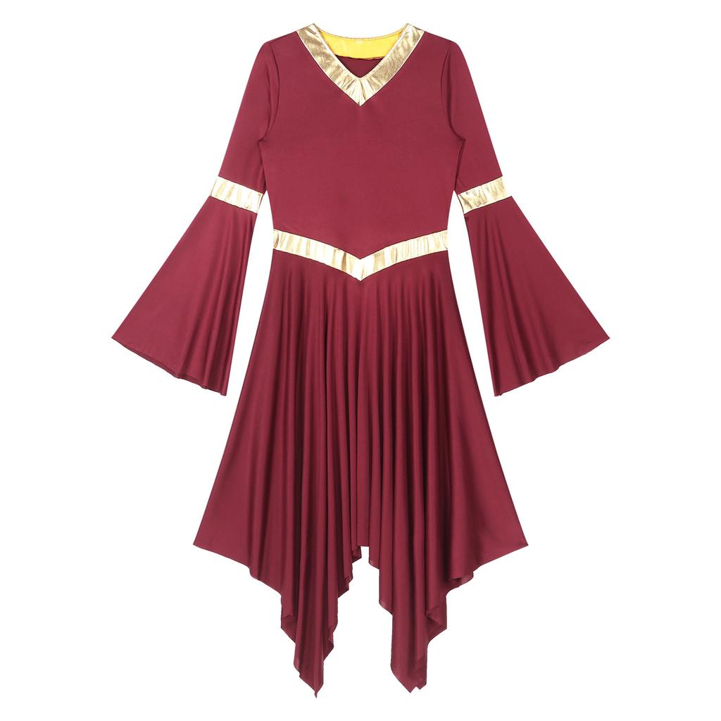 Платье-туника для литургического классического танца с V-образным вырезом и расклешенными рукавами, асимметричный подол, платья для церемоний, церковного поклонения, танцевальная одежда