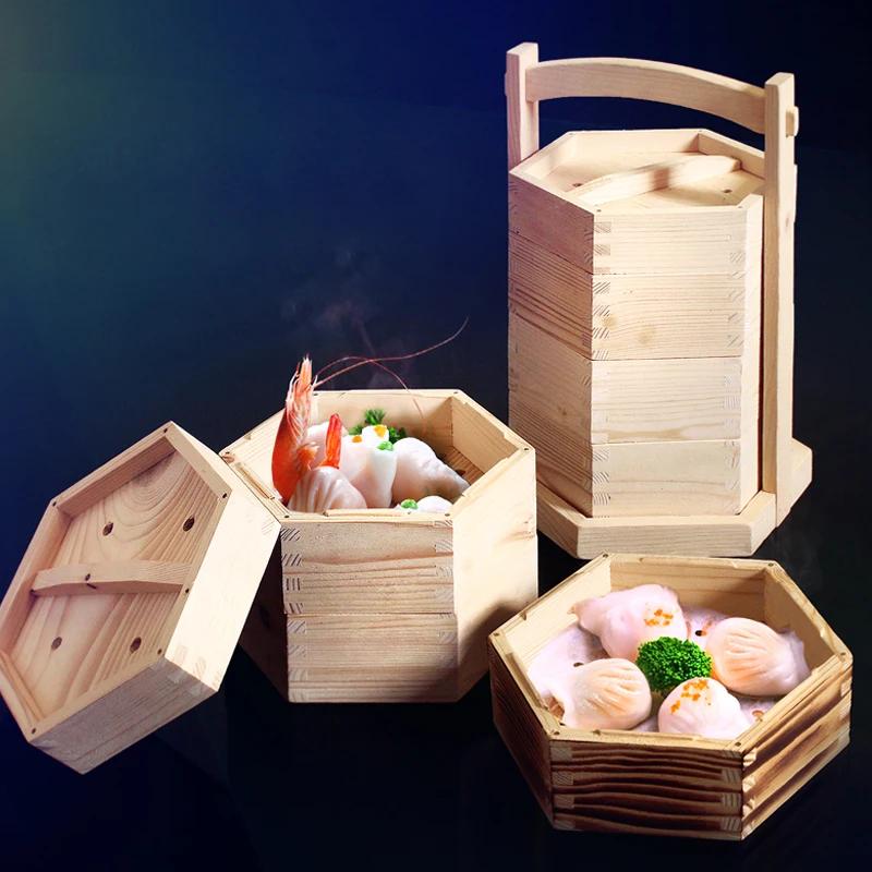 Wooden Hexagonal Steamer Chinese Dim Sum Steamed Grid Multi-size Heat Resistant Household Pastry Steamer Kitchen Cookware Tool