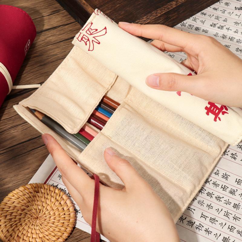 Креативный пенал-рулон Jiujiu Stationery в ретро-стиле с китайскими мотивами - Большой вместимости, из японской ткани