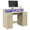VidaXL Desk with LED Lights Sonoma Oak Engineered Wood, Work Desk, Study Desk, Home Office Desk, Desk 3309413