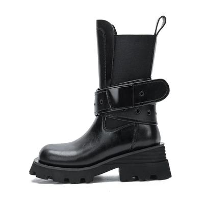 Модные туфли на платформе и среднем каблуке Женские высокие ботинки Обувь Женская Тренд 2025 Зимние сапоги до середины икры Туфли-лодочки Готическое платье Mujer Zapatos Botas