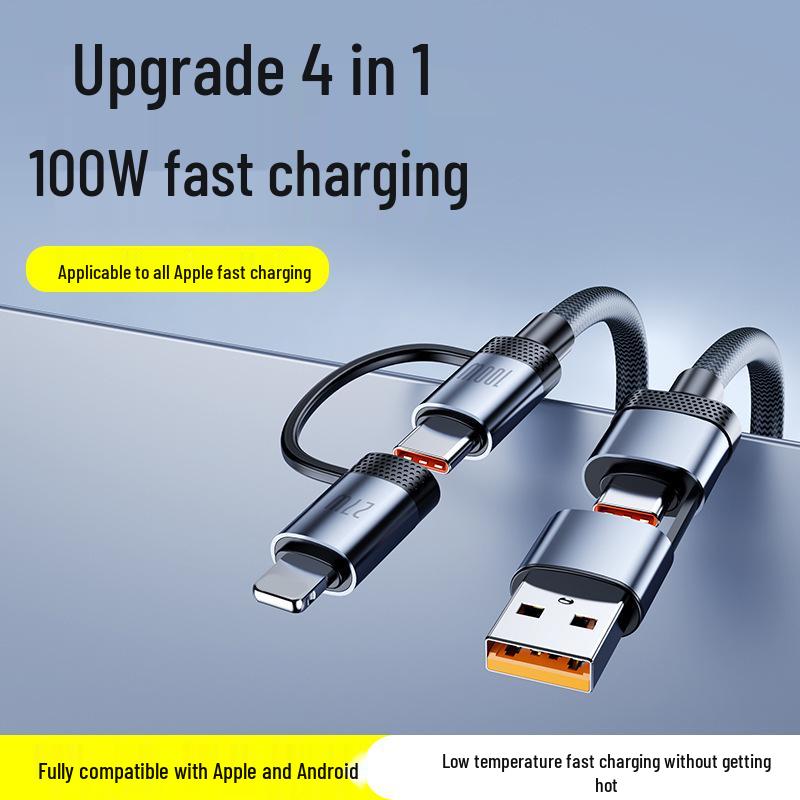 Huawei & Apple Двойной кабель Type-C 4-в-1 PD100W для быстрой зарядки, плетеный