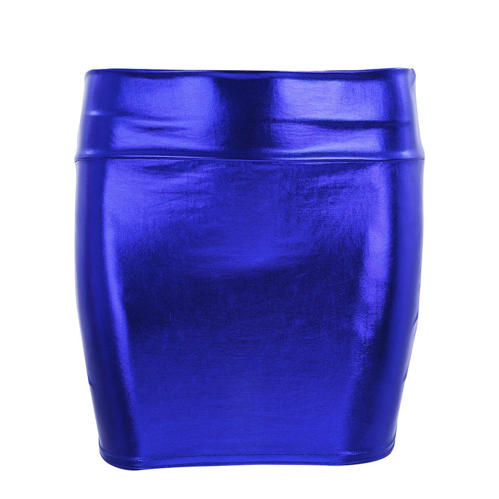 Women's Shiny Metallic Liquid Short Mini Skirt Sexy Bodycon Dress Night Club Party