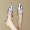 Silver Rhinestone Chain Pointed Flat Sole Shoes Spring and Summer Lady Wind Flash Diamond Low Heel Bag Head Single Slippers