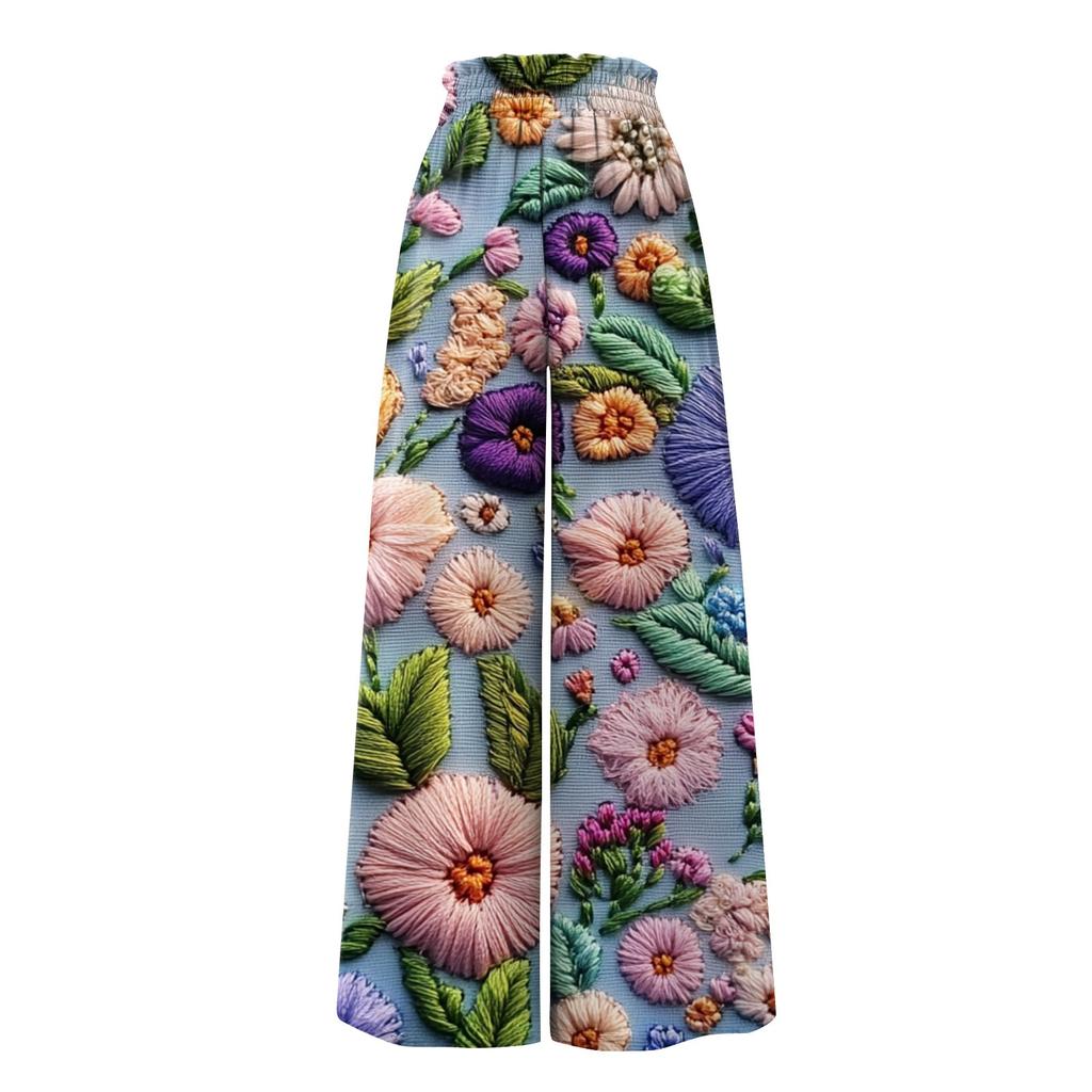 Женские брюки с высокой талией и карманами, повседневные брюки с цветочным принтом