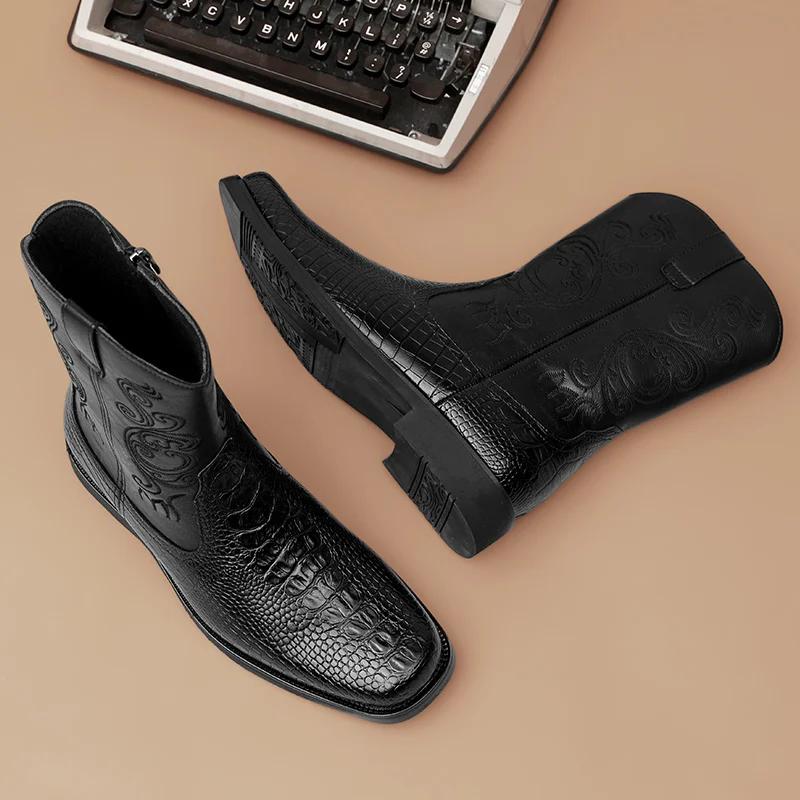 Сапоги Western Motorcycle Knight Cowboy Boots Men High Quality Вышитые кожаные сапоги Mid икры Натуральная кожаная мужская обувь с высоким верхом