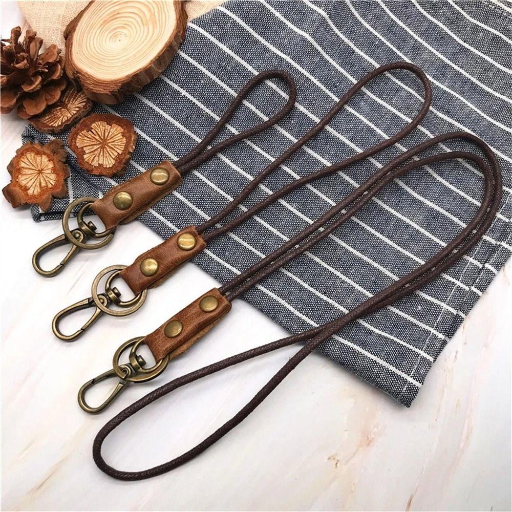 Leather Badge Holder Cowhide Leather Lanyard Phone Neck Strap Work Card Holder Wrist Neck Lanyard