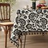 Tablecloth Retro Black Printed Tassel Tablecloth Household Coffee Table Tablecloth Dining Table Fabric